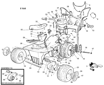 Page A Diagram and Parts List for 77410-9993  Power Wheels Ride-On Motorcyles